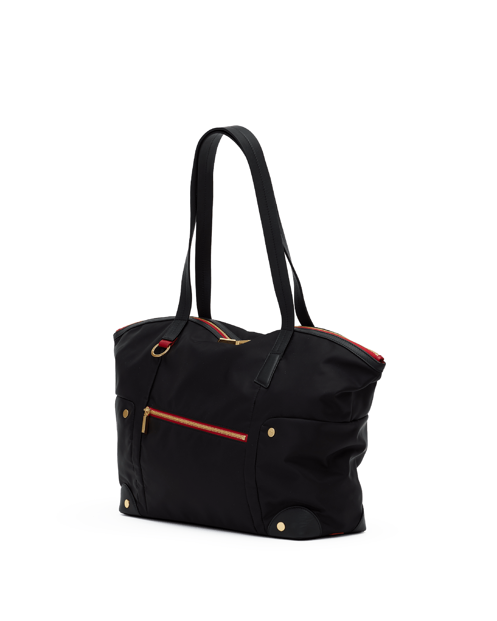 Zoe-Tote-Black-Nylon-G-Red-Zip-Front-View-2