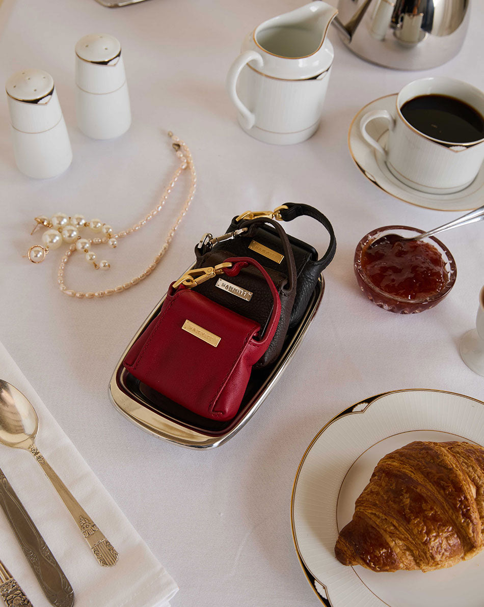 Mini B bag charm in three colors