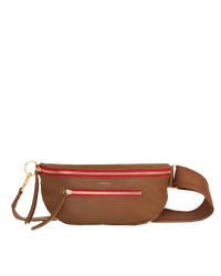 Charles Crossbody | Mahogany Pebble/Brushed Gold Red Zip | Med
