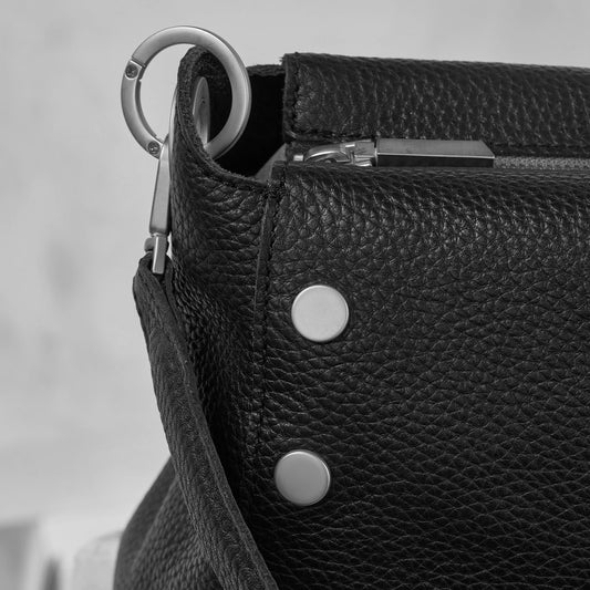 Black and white image of detail of O ring and rivets on bryant med