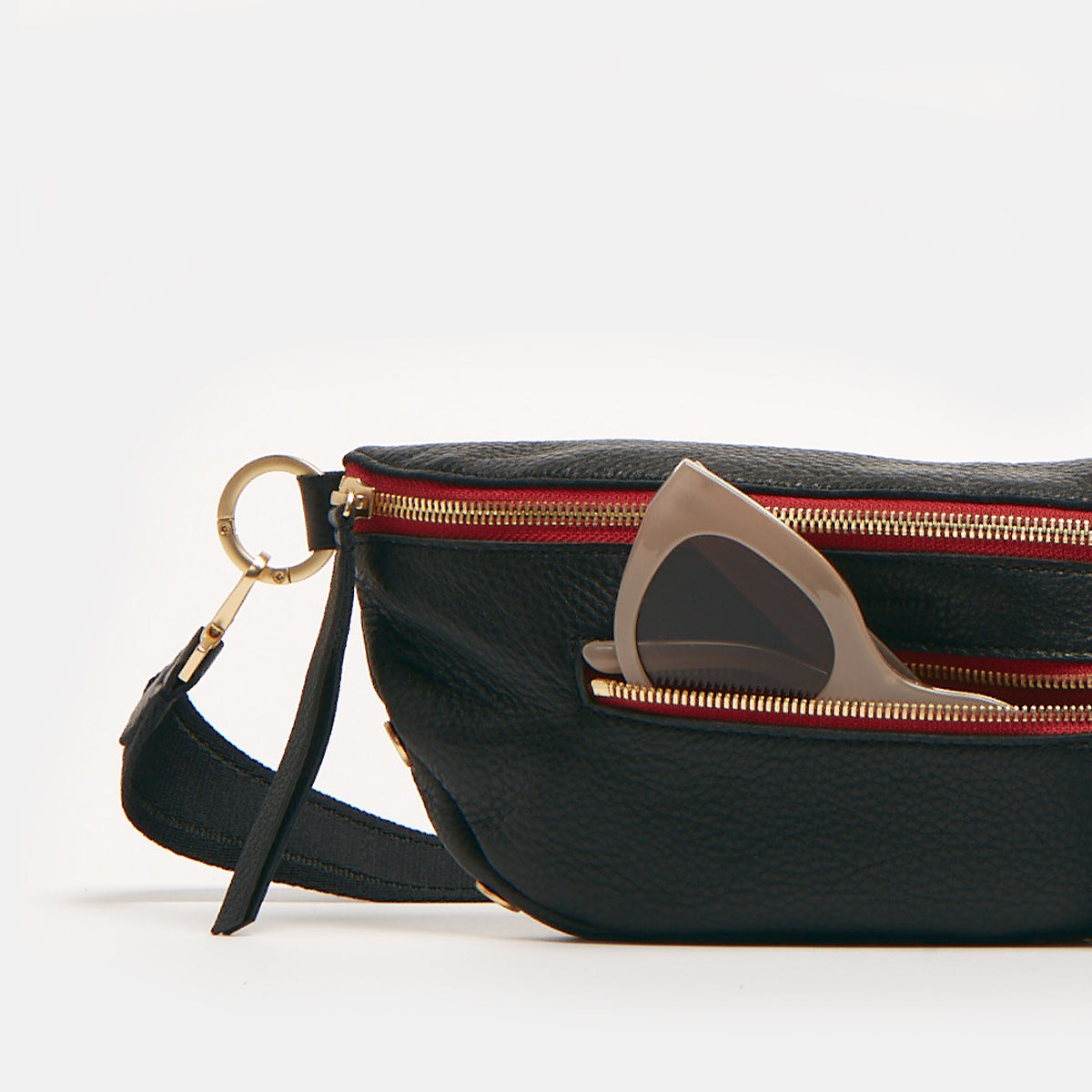Charles Belt Bag | Black/Brushed Gold Red Zip