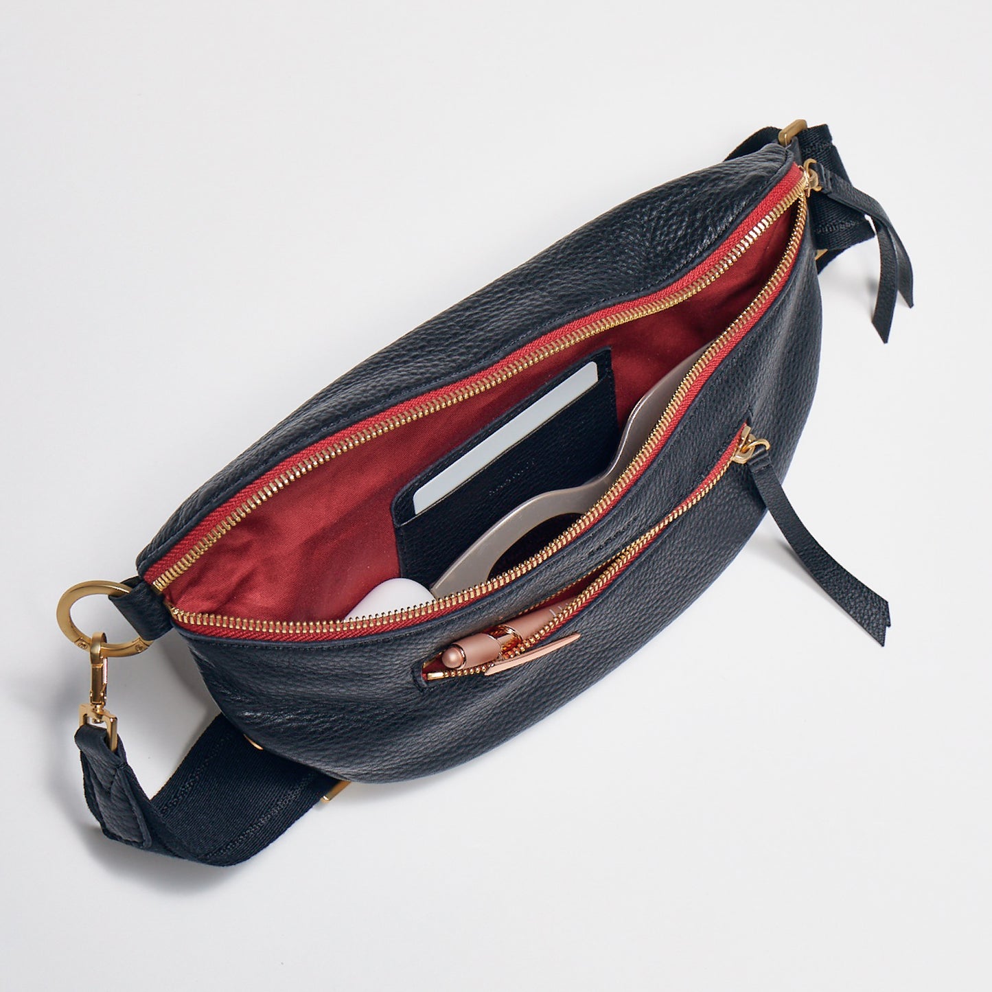 Charles Belt Bag | Black/Brushed Gold Red Zip