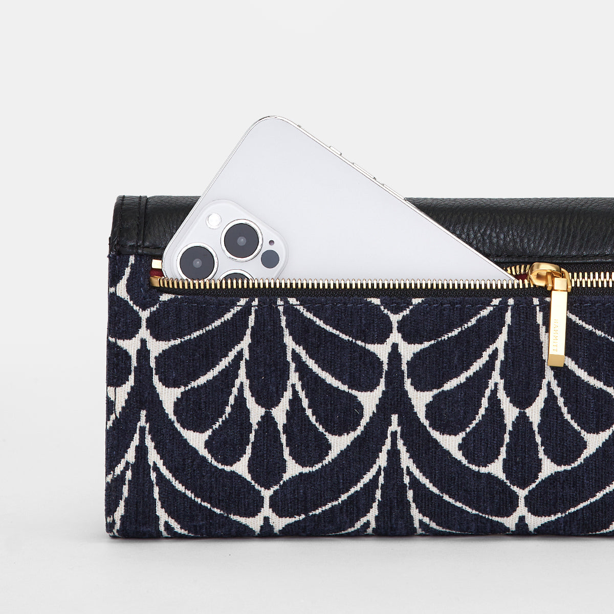 AJ-Crossbody-Clutch-Navy-Tapestry-Front-View-Detail