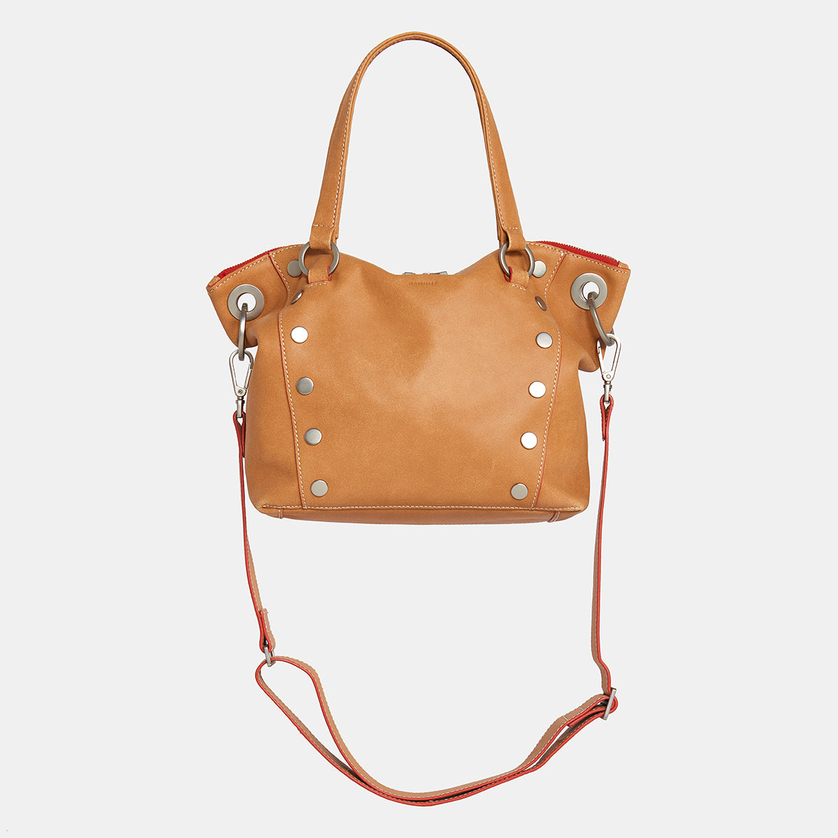 Daniel Med-Croissant Tan has rivets, a double zippered pocket and three ...